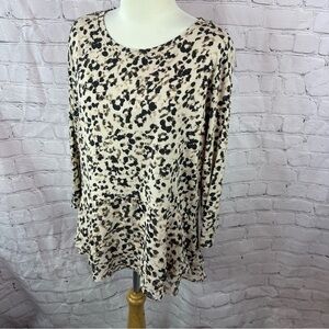 simply vera vera wang leopard print blouse sheer layered peplum waist sz XL